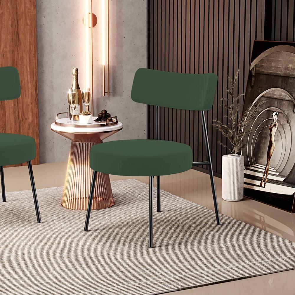 Kit 02 Poltronas Decorativas Para Sala De Estar Base Fixa Londres L02 Suede Verde Musgo - Lyam - 7