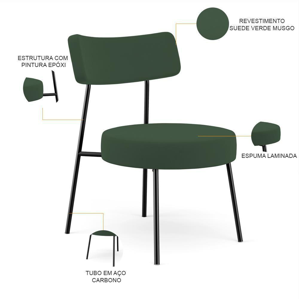 Kit 02 Poltronas Decorativas Para Sala De Estar Base Fixa Londres L02 Suede Verde Musgo - Lyam - 8