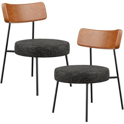 Kit 02 Poltronas Decorativas Sala De Estar Fixa Londres L02 Couríssimo Camel Linho Chumbo - Lyam