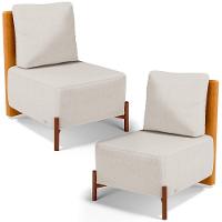 Kit 02 Poltronas Decorativas Sala De Estar Living Hungria L02 Couríssimo Whisky Linho Cru - Lyam - 1