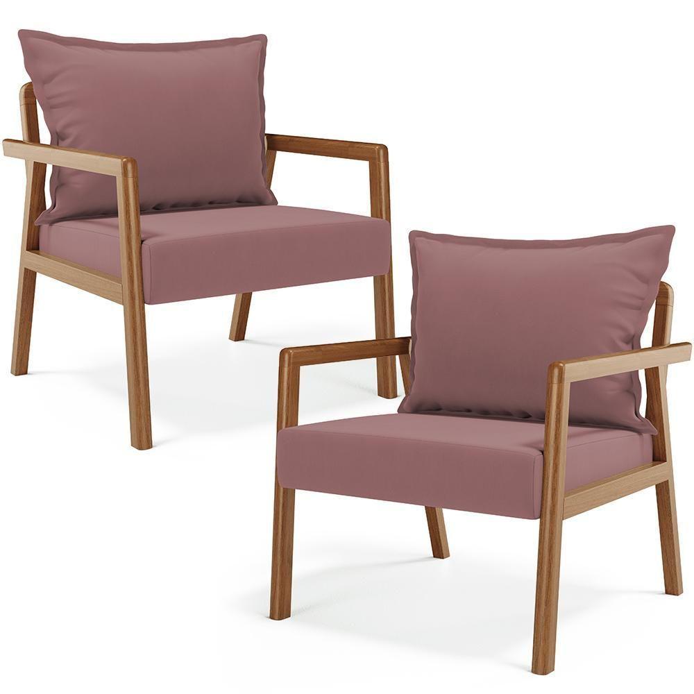 Kit 02 Poltronas Decorativa Para Sala De Estar Alícia B04 Suede Rosê - Lyam Decor - 1