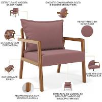 Kit 02 Poltronas Decorativa Para Sala De Estar Alícia B04 Suede Rosê - Lyam Decor - 6