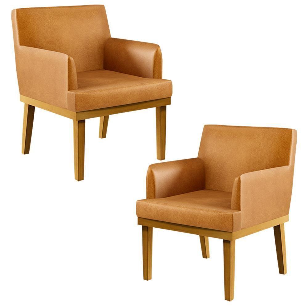 Kit 02 Poltronas Decorativas Sala De Estar Base Mel Beatriz W01 Couríssimo Whisky - Lyam Decor - 1