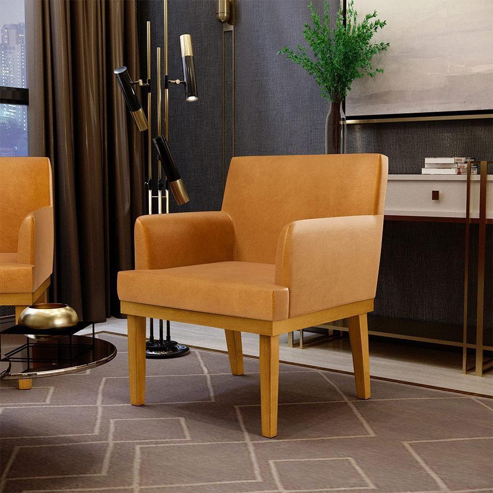 Kit 02 Poltronas Decorativas Sala De Estar Base Mel Beatriz W01 Couríssimo Whisky - Lyam Decor - 6
