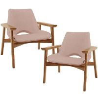 Kit 02 Poltronas Decorativa Para Sala De Estar Living Base Madeira Becker L02 Linho Rosê - Lyam Decor - 1