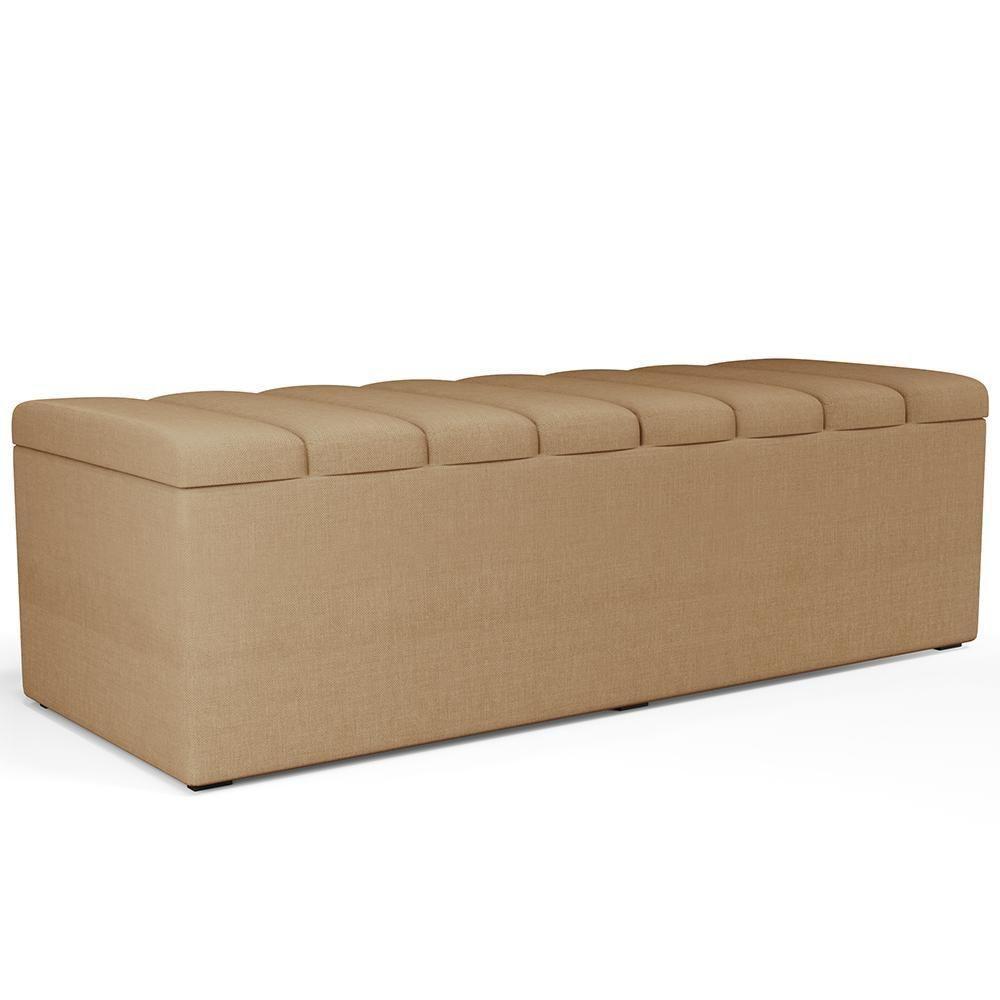 Calçadeira Recamier Baú Para Cama De Casal King Dália 195x50 Cm W01 Linho Bege Escuro - Lyam - 1