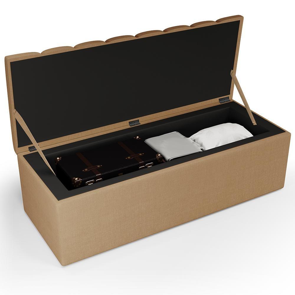 Calçadeira Recamier Baú Para Cama De Casal King Dália 195x50 Cm W01 Linho Bege Escuro - Lyam - 5