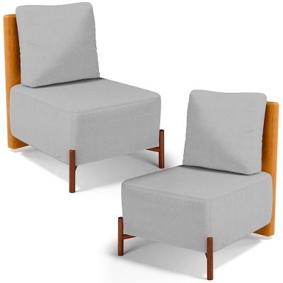 Kit 02 Poltronas Decorativas Hungria L02 Couríssimo Whisky Linho Cinza Lyam Decor
