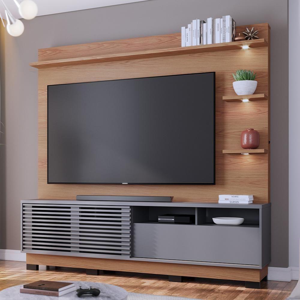 Estante Painel Para Tv 70 Pol Com Led Itapema C04 Freijó Cinza Fosco - Lyam Decor - 6