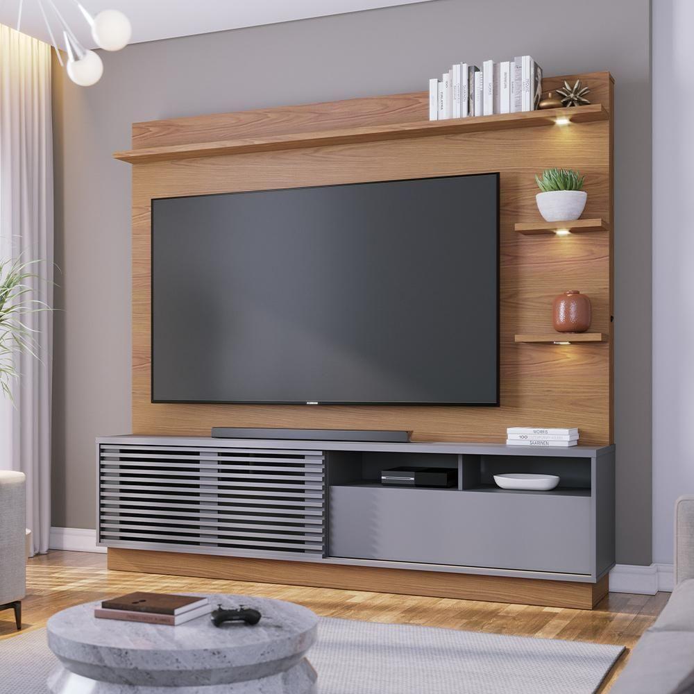 Estante Painel Para Tv 70 Pol Com Led Itapema C04 Freijó Cinza Fosco - Lyam Decor - 7