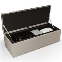 Calçadeira Recamier Baú Para Cama De Casal Queen Dália 195x50 Cm W01 Linho Bege - Lyam - 2