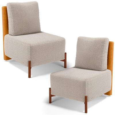 Kit 2 Poltronas Decorativas Hungria L02 Couríssimo Whisky Bouclê Creme Lyam Decor