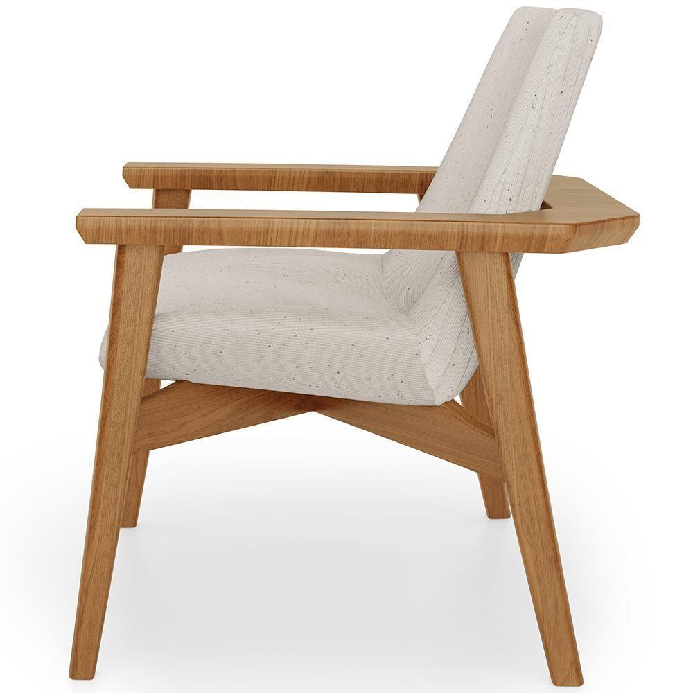 Poltrona Decorativa Para Sala De Estar Living Base Madeira Becker L02 Linho Cru - Lyam Decor - 6