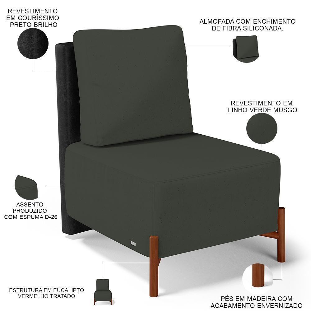 Kit 02 Poltronas Decorativas Sala Estar Living Hungria L02 Couríssimo Preto Linho Verde Musgo - Lyam - 6