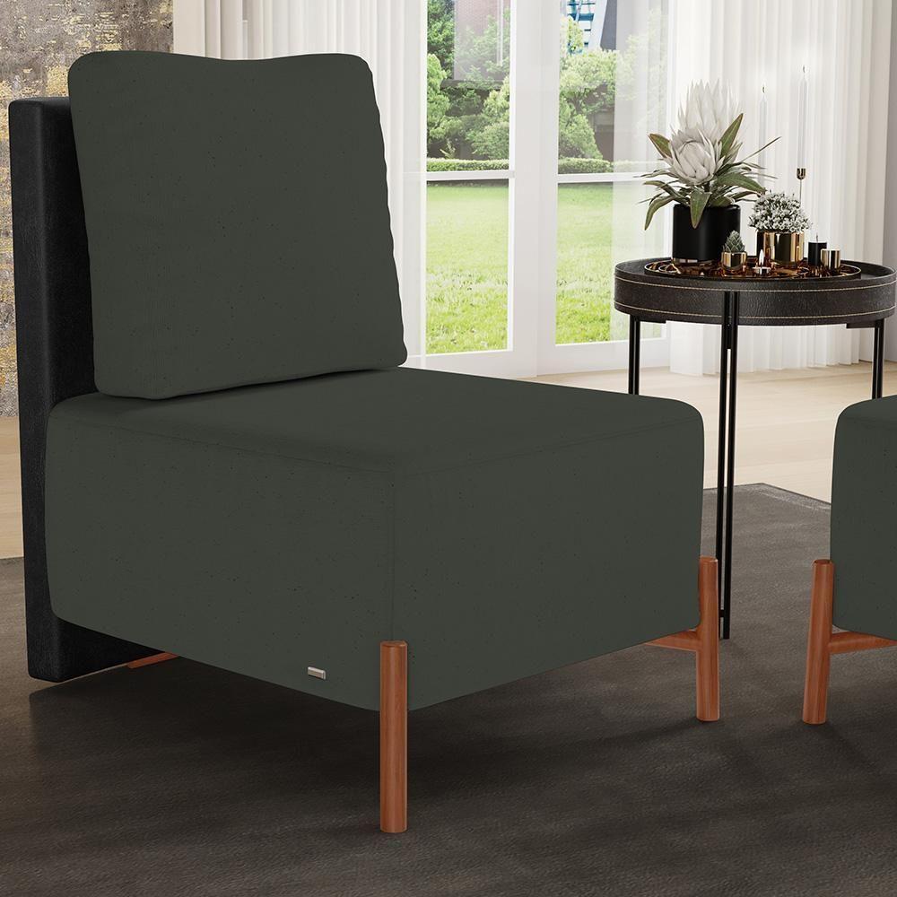 Kit 02 Poltronas Decorativas Sala Estar Living Hungria L02 Couríssimo Preto Linho Verde Musgo - Lyam - 8