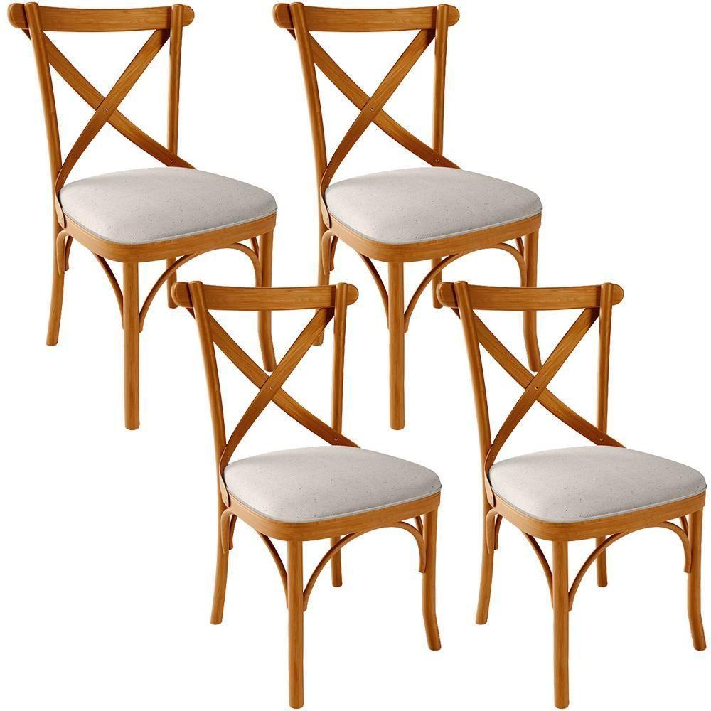 Kit 04 Cadeiras Para Sala De Jantar E Estar Living Estofada ávila L02 Linho Cru - Lyam - 1