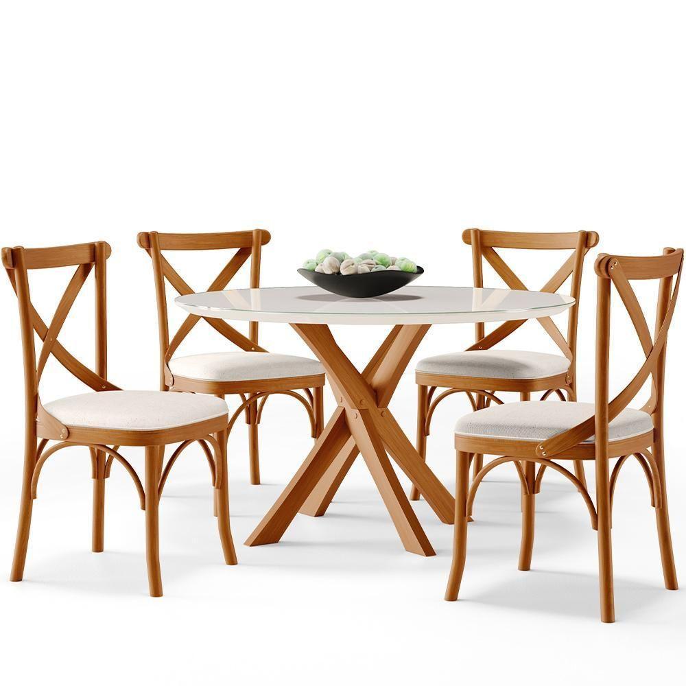 Kit 04 Cadeiras Para Sala De Jantar E Estar Living Estofada ávila L02 Linho Cru - Lyam - 7