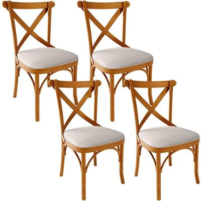 Kit 04 Cadeiras Para Sala De Jantar E Estar Living Estofada ávila L02 Linho Cru - Lyam