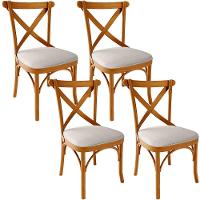 Kit 04 Cadeiras Para Sala De Jantar E Estar Living Estofada ávila L02 Linho Cru - Lyam - 1