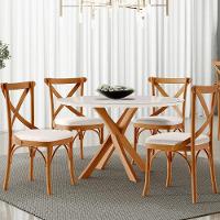 Kit 04 Cadeiras Para Sala De Jantar E Estar Living Estofada ávila L02 Linho Cru - Lyam - 6