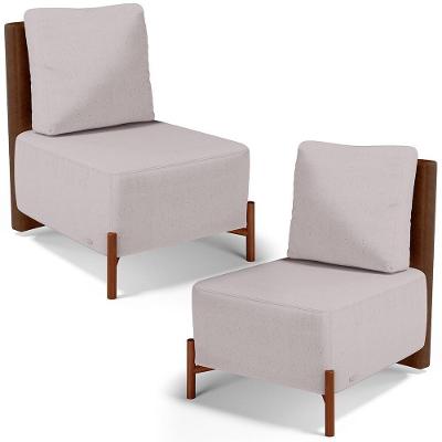 Kit 2 Poltronas Decorativas Hungria L02 Couríssimo Marrom Linho Bege Lyam Decor