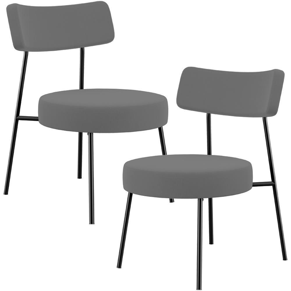 Kit 02 Poltronas Decorativas Para Sala De Estar Base Fixa Londres L02 Suede Cinza - Lyam - 1