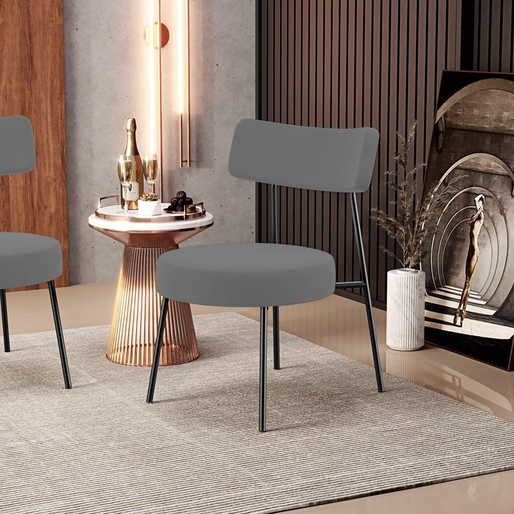 Kit 02 Poltronas Decorativas Para Sala De Estar Base Fixa Londres L02 Suede Cinza - Lyam - 7