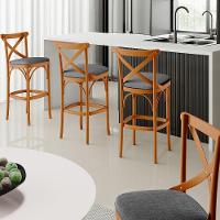 Kit 06 Banquetas Altas Cozinha Bancada Bar Sala Jantar Estofada ávila L02 Linho Cinza Escuro - Lyam - 7