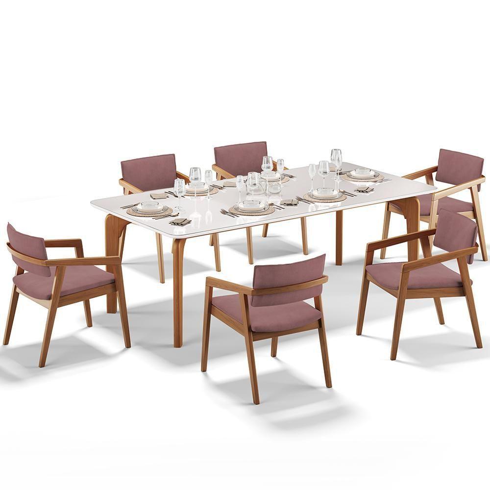 Kit 06 Cadeiras Para Sala De Jantar Estar Living Giorgia B04 Suede Rosê - Lyam Decor - 3