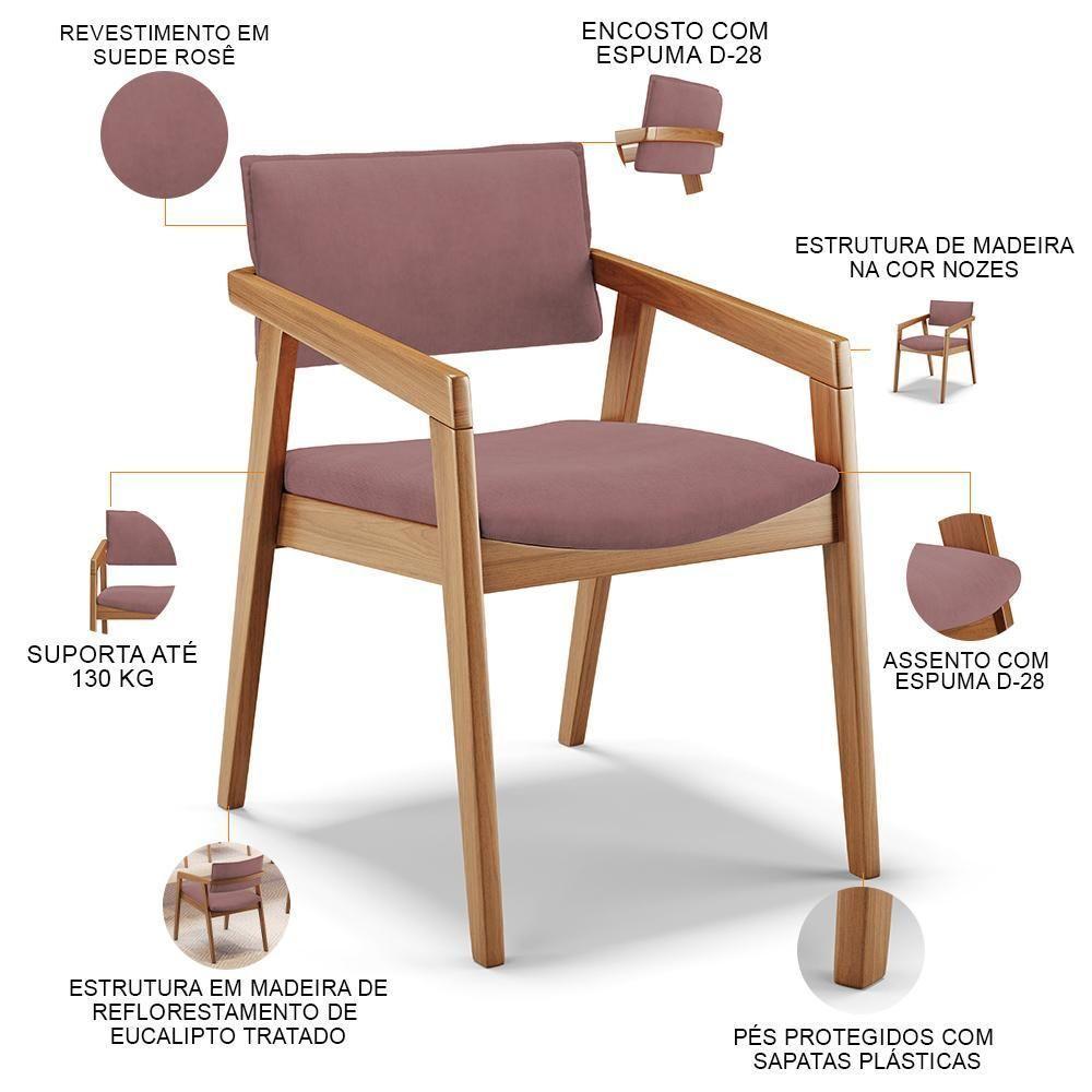 Kit 06 Cadeiras Para Sala De Jantar Estar Living Giorgia B04 Suede Rosê - Lyam Decor - 6