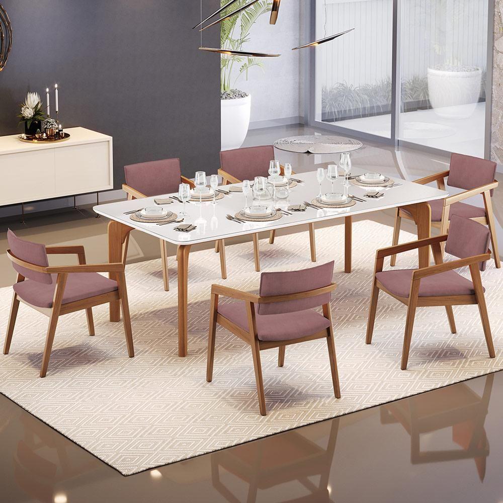 Kit 06 Cadeiras Para Sala De Jantar Estar Living Giorgia B04 Suede Rosê - Lyam Decor - 8