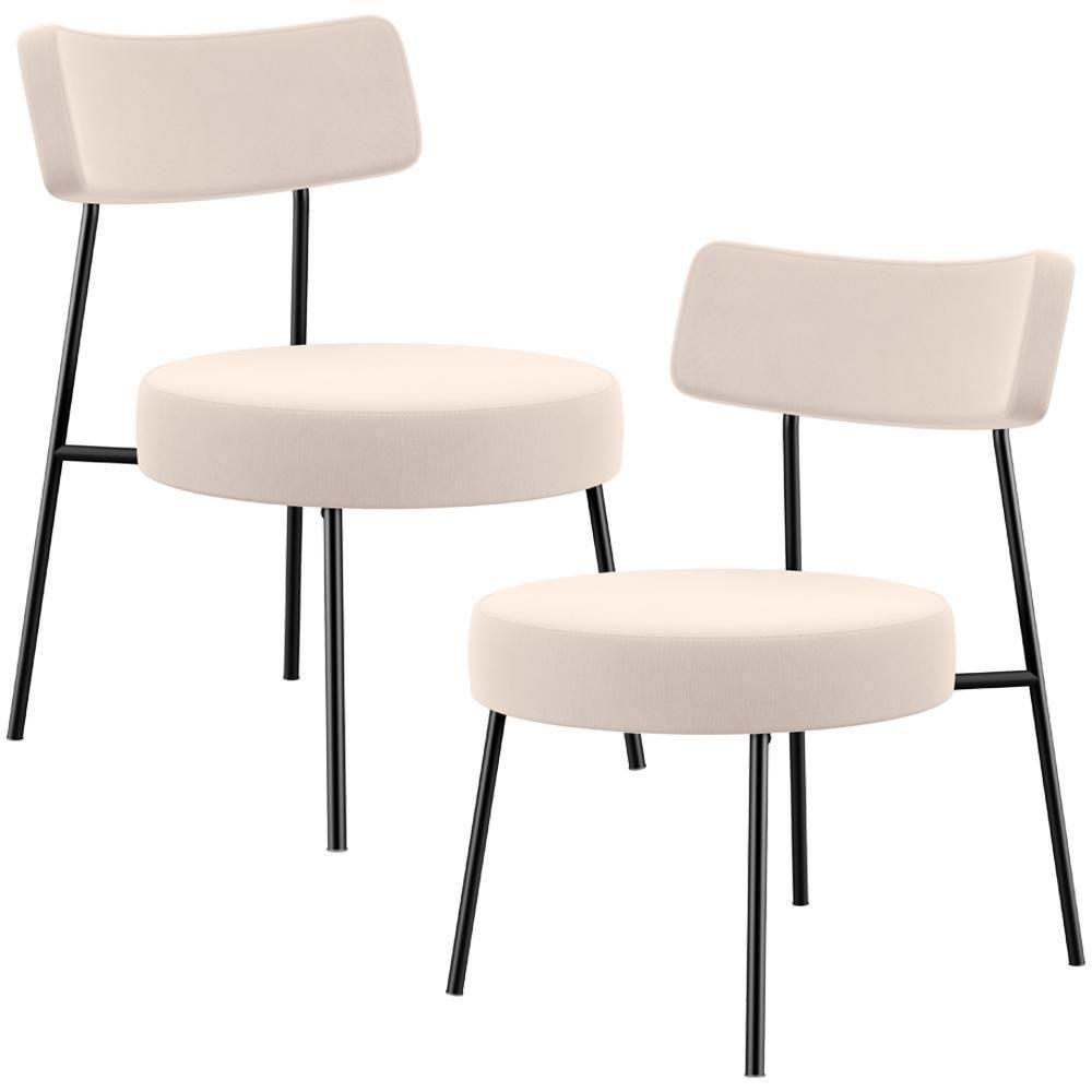 Kit 02 Poltronas Decorativas Para Sala De Estar Base Fixa Londres L02 Suede Bege - Lyam - 1