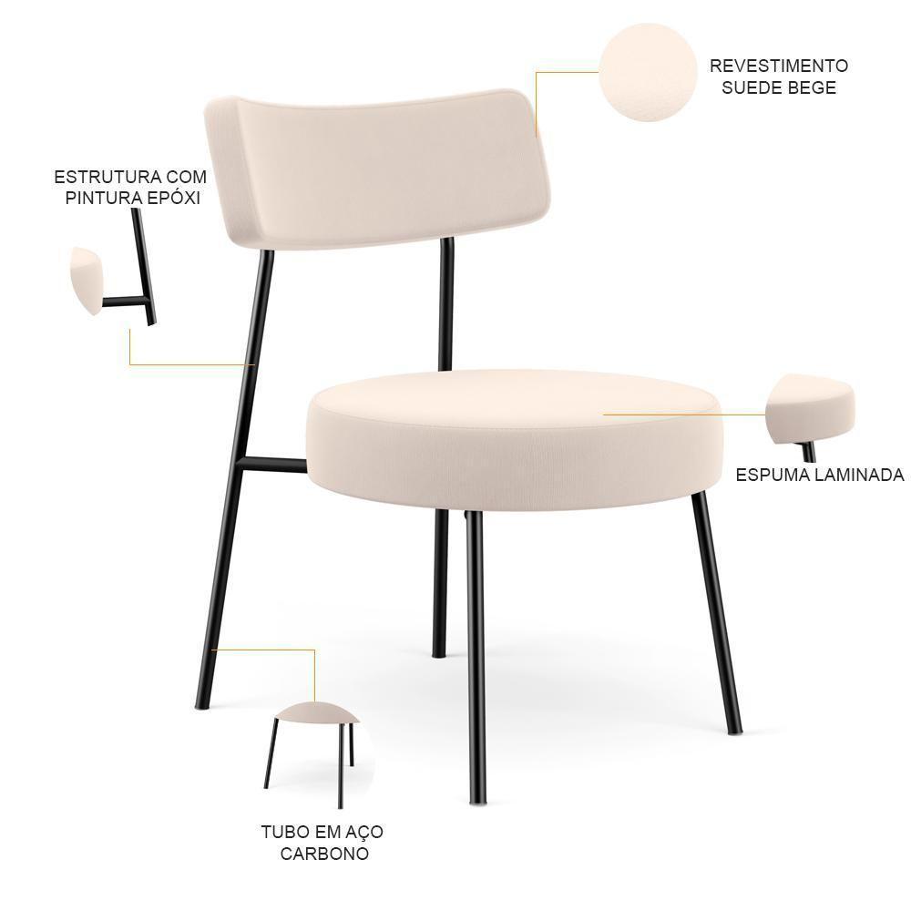 Kit 02 Poltronas Decorativas Para Sala De Estar Base Fixa Londres L02 Suede Bege - Lyam - 8