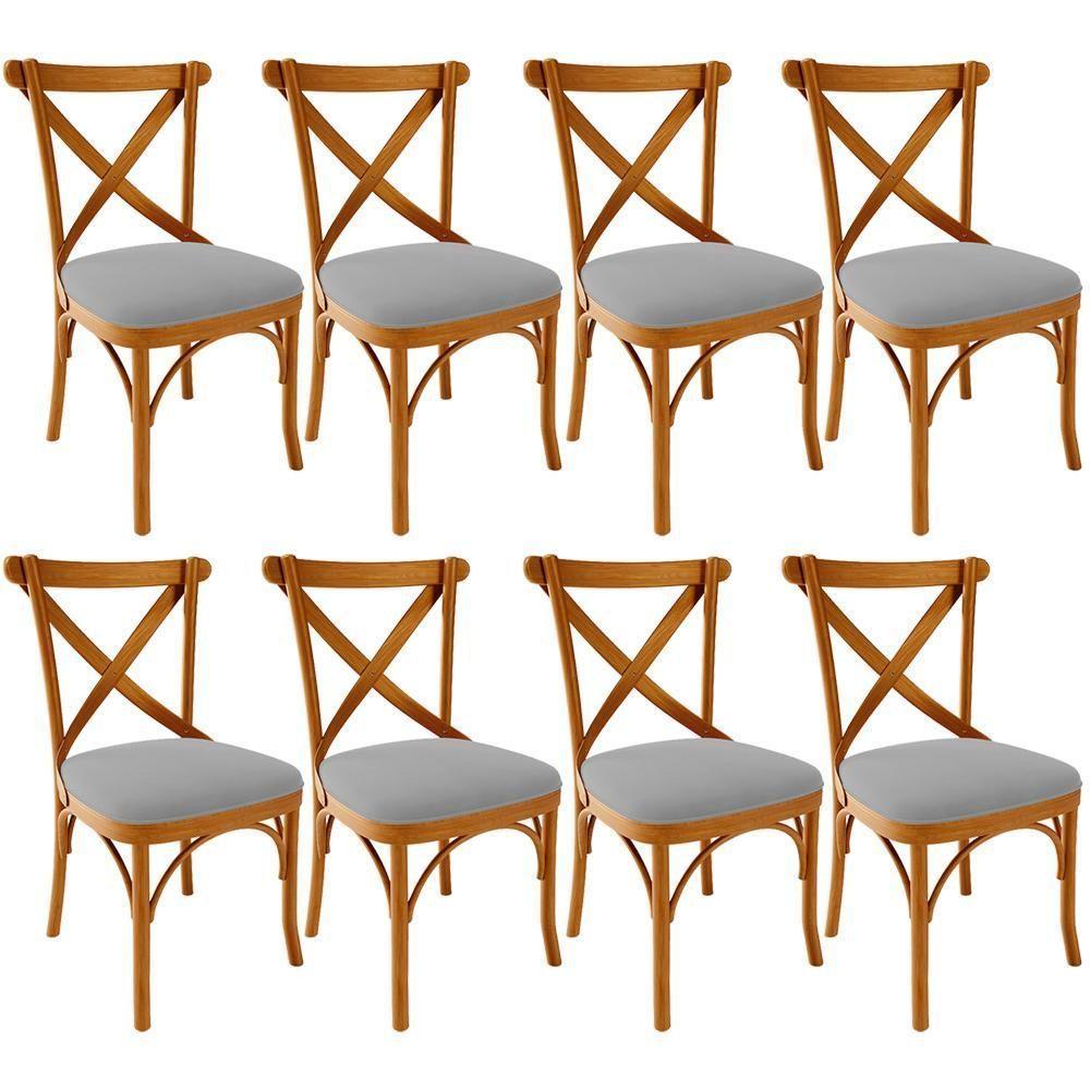 Kit 08 Cadeiras Para Sala De Jantar E Estar Living Estofada ávila L02 Suede Cinza - Lyam - 1