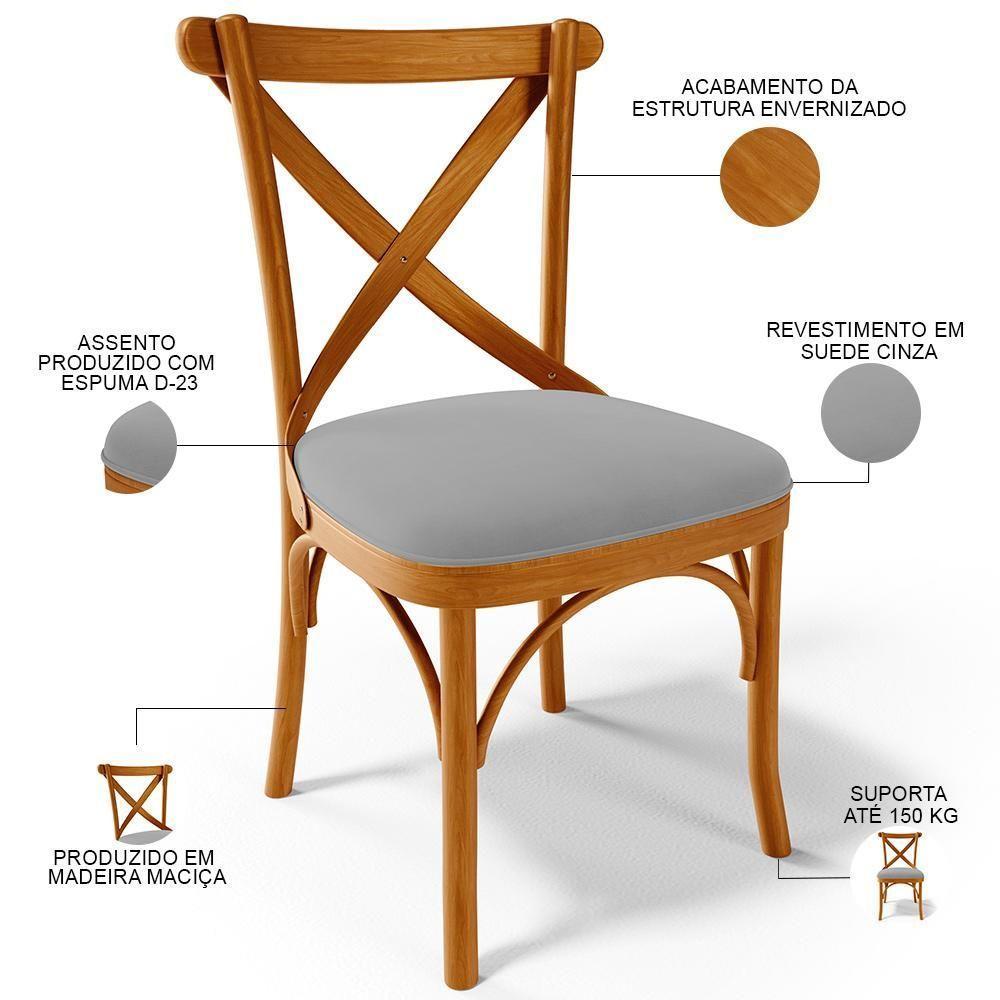 Kit 08 Cadeiras Para Sala De Jantar E Estar Living Estofada ávila L02 Suede Cinza - Lyam - 6