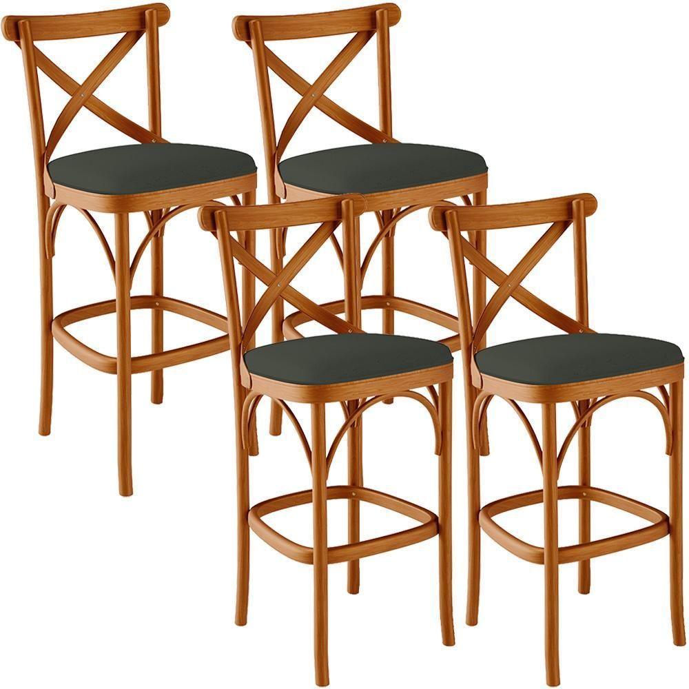 Kit 04 Banquetas Altas Cozinha Bancada Bar Sala Jantar Estofada ávila L02 Linho Verde Musgo - Lyam - 1