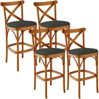 Kit 04 Banquetas Altas Cozinha Bancada Bar Sala Jantar Estofada ávila L02 Linho Verde Musgo - Lyam - 1