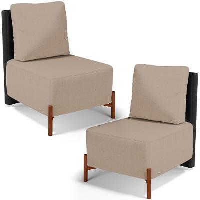 Kit 2 Poltronas Decorativas Hungria L02 Couríssimo Preto Linho Bege Lyam Decor