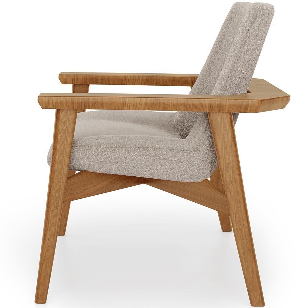 Kit 02 Poltronas Decorativa Para Sala De Estar Living Base Madeira Becker L02 Bouclê Creme - Lyam Decor - 3