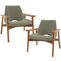 Kit 02 Poltronas Decorativa Para Sala De Estar Living Base Madeira Becker L02 Bouclê Oliva - Lyam Decor - 1