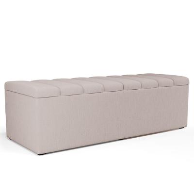 Calçadeira Recamier Baú Dália 195cm para Cama King em Linho Cru Estrutura de Madeira