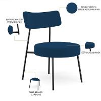 Kit 02 Poltronas Decorativas Para Sala De Estar Base Fixa Londres L02 Suede Azul Marinho - Lyam - 8