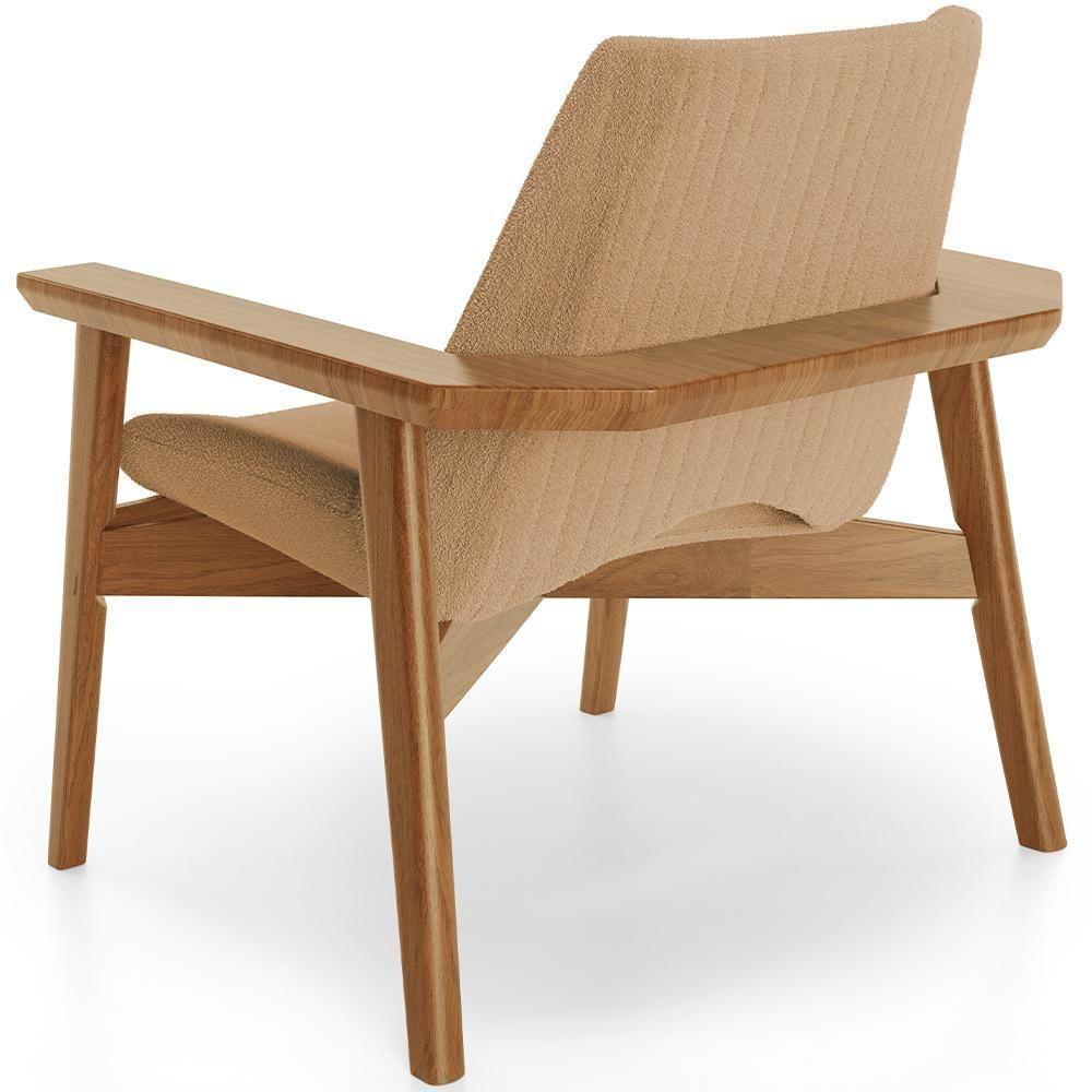 Kit 02 Poltronas Decorativa Para Sala De Estar Living Base Madeira Becker L02 Bouclê Mostarda - Lyam Decor - 4