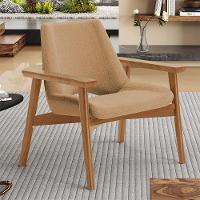 Kit 02 Poltronas Decorativa Para Sala De Estar Living Base Madeira Becker L02 Bouclê Mostarda - Lyam Decor - 6