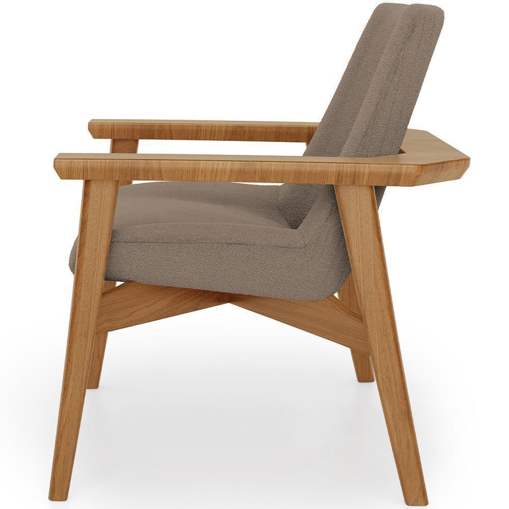 Kit 02 Poltronas Decorativa Para Sala De Estar Living Base Madeira Becker L02 Bouclê Bege - Lyam Decor - 2