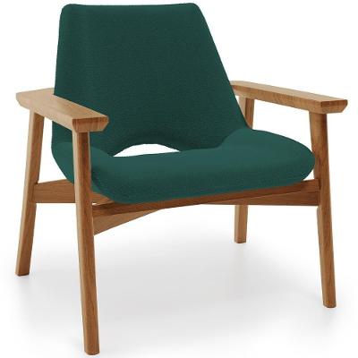 Poltrona Decorativa Para Sala De Estar Living Base Madeira Becker L02 Bouclê Verde - Lyam Decor