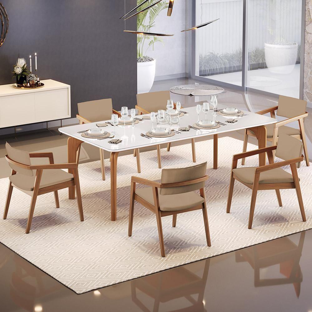 Kit 06 Cadeiras Para Sala De Jantar Estar Living Giorgia B04 Linho Bege Escuro - Lyam Decor - 7