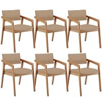 Kit 06 Cadeiras Para Sala De Jantar Estar Living Giorgia B04 Linho Bege Escuro - Lyam Decor - 1