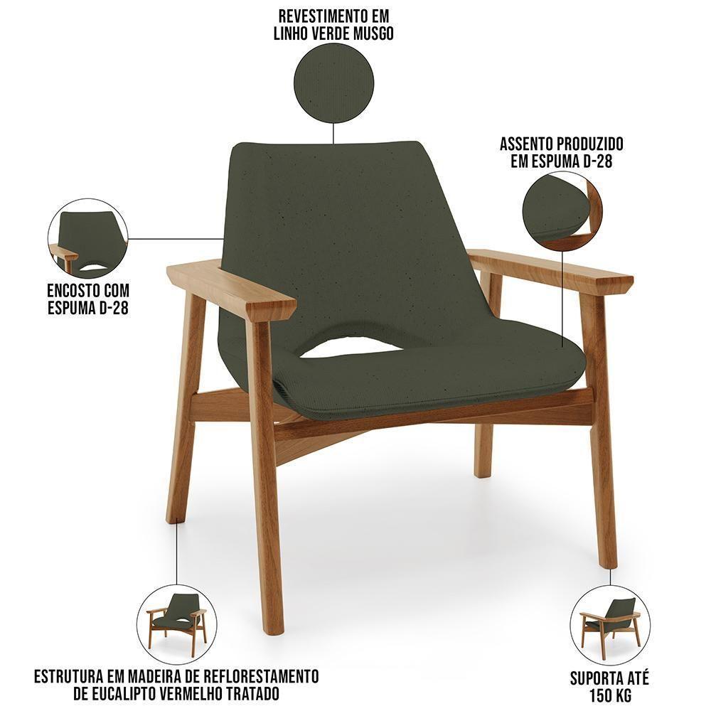 Poltrona Decorativa Para Sala De Estar Living Base Madeira Becker L02 Linho Verde Musgo - Lyam Decor - 7
