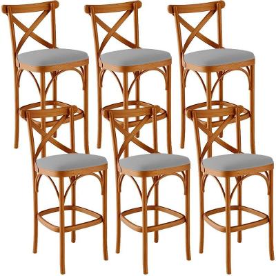 Kit 06 Banquetas Altas Cozinha Bancada Bar Sala De Jantar Estofada ávila L02 Suede Cinza - Lyam